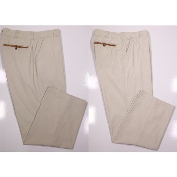 Orvis Buzz-Off Khaki Tan w/ Leather Trim Field Chino Pants 35x29 - Picture 1 of 16